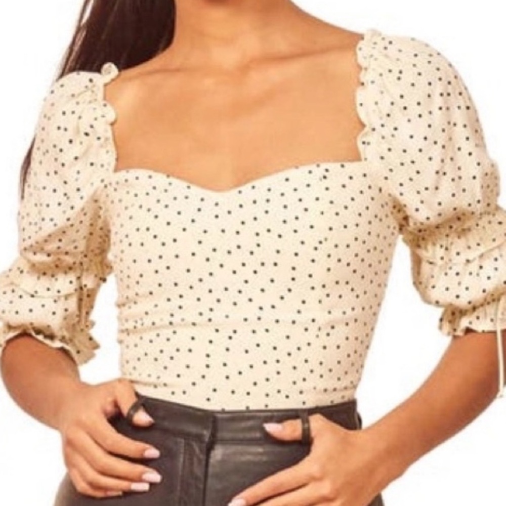 Reformation White Polka Dot Nina Top Sz 8